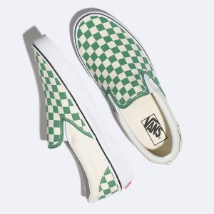 Vans Bayan Kaykay Ayakkabısı Checkerboard Slip-On Koyu Yeşil/Beyaz | 56468-328